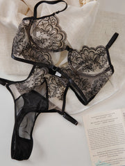 Irresistible Sensual Heavy Embroidery Petal Cutout Lingerie Set
