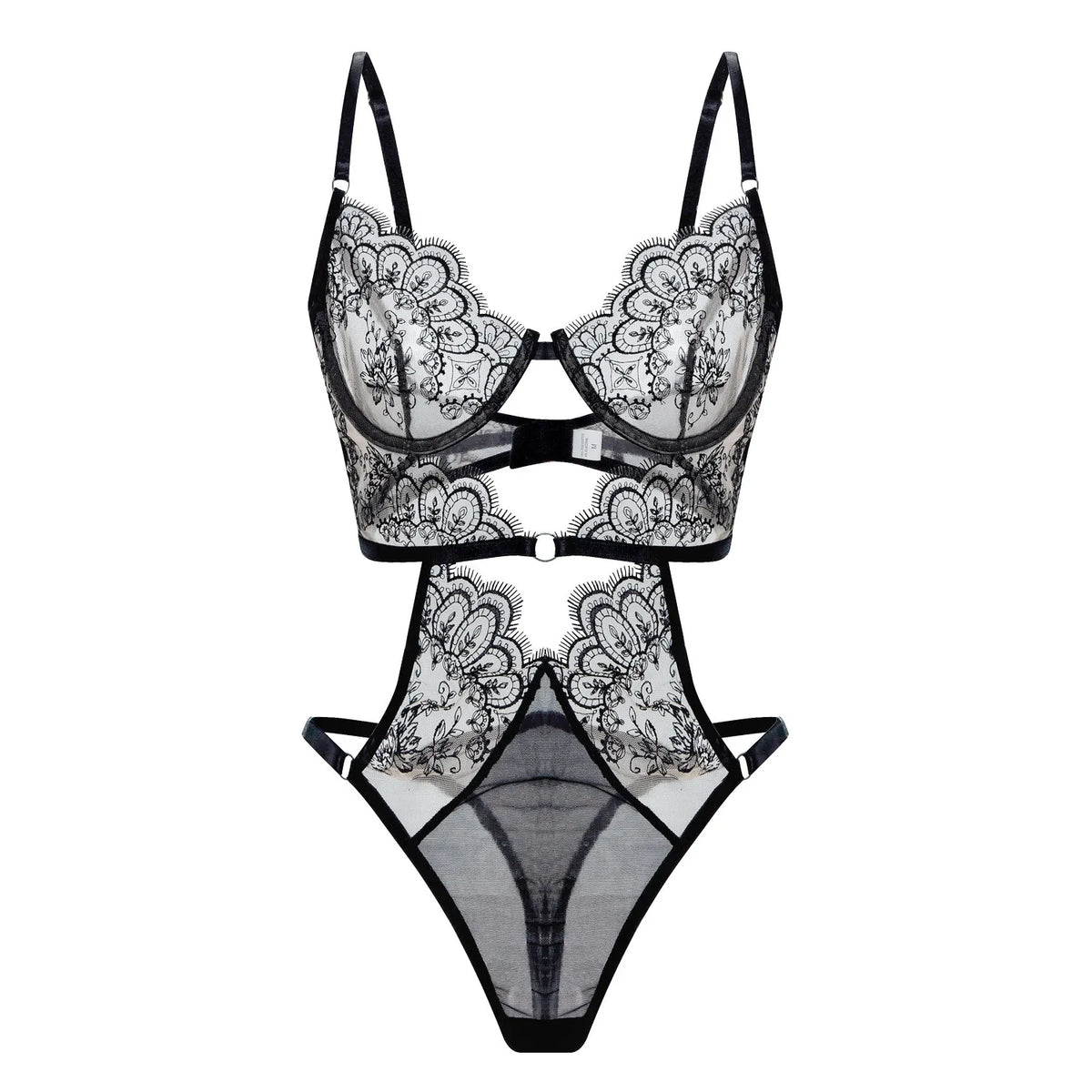 Irresistible Sensual Heavy Embroidery Petal Cutout Lingerie Set