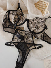 Irresistible Sensual Heavy Embroidery Petal Cutout Lingerie Set