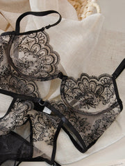Irresistible Sensual Heavy Embroidery Petal Cutout Lingerie Set