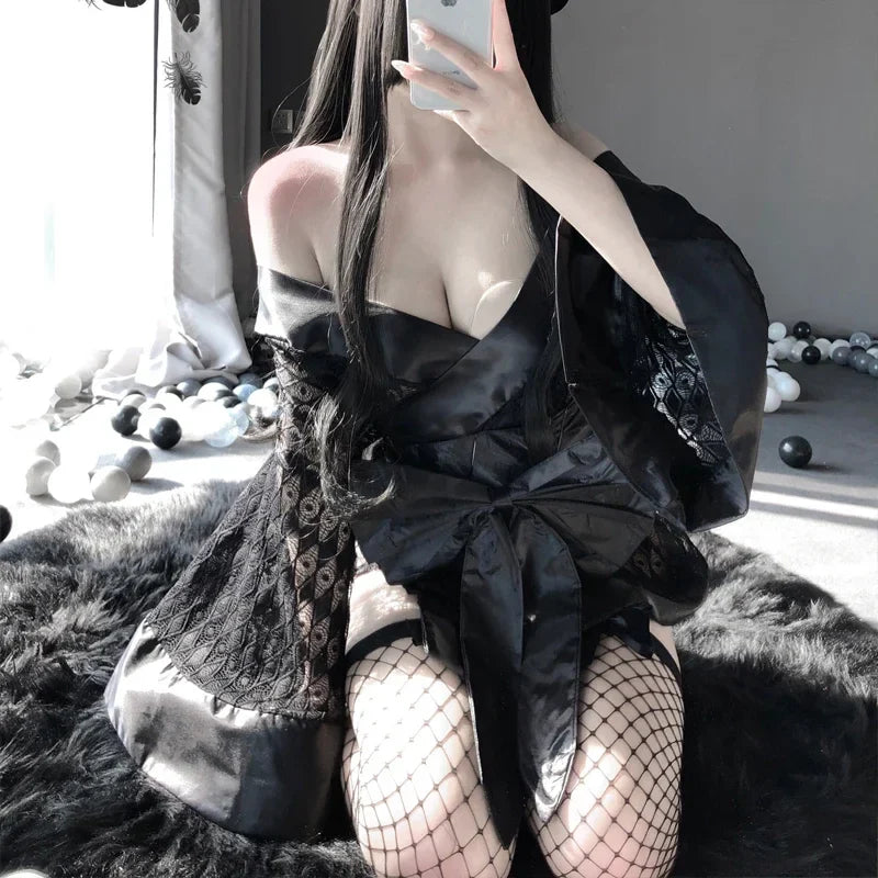 Erotic Cosplay Costumes Sleepwear Nightwear Cardigan Role Play 3Pcs Set