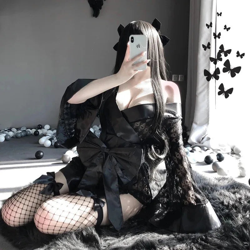 Erotic Cosplay Costumes Sleepwear Nightwear Cardigan Role Play 3Pcs Set
