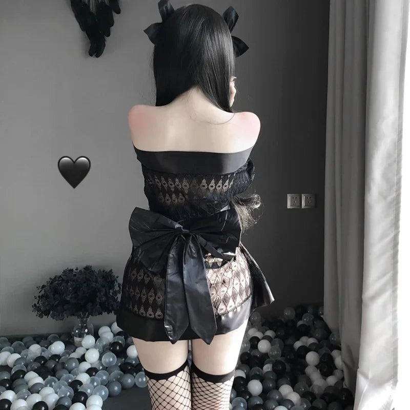 Erotic Cosplay Costumes Sleepwear Nightwear Cardigan Role Play 3Pcs Set