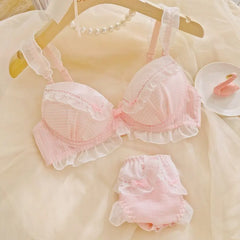 Japanese Style Sweet Lace Thin Cup Bra Set