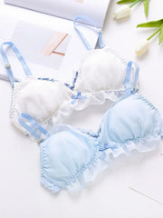 Japanese-style fresh chiffon thin triangular cup wireless bra set