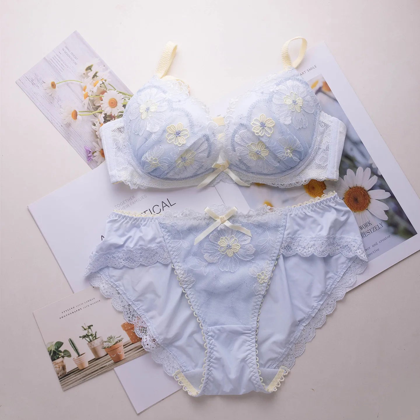 Japanese-style sweet thin embroidered lingerie set