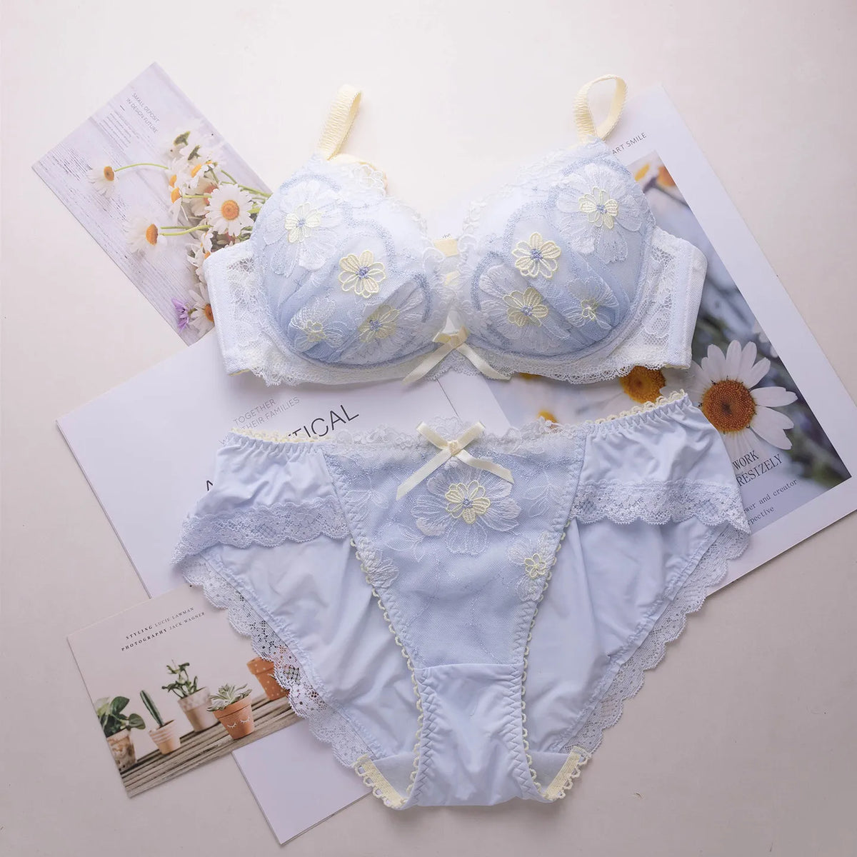 Japanese-style sweet thin embroidered lingerie set