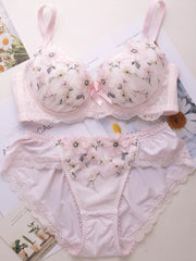 Japanese sweet floral embroidery lingerie set