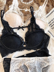 Lace Bow Backless Wire-Free Push-Up Bra Set