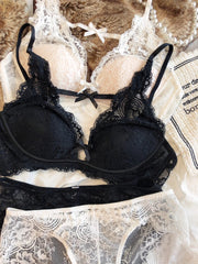 Lace Bow Backless Wire-Free Push-Up Bra Set