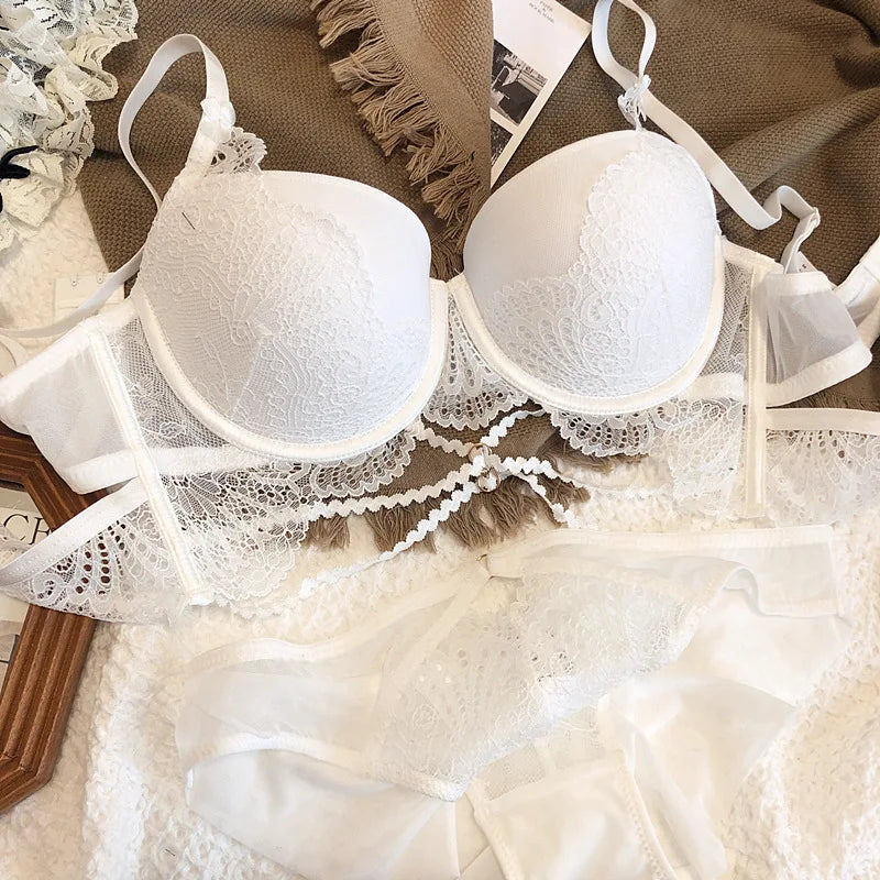 Lace Lingerie Hollow Sexy Top Thin Bottom Thick Small Breasts Gather Up Anti-Sagging Underwear