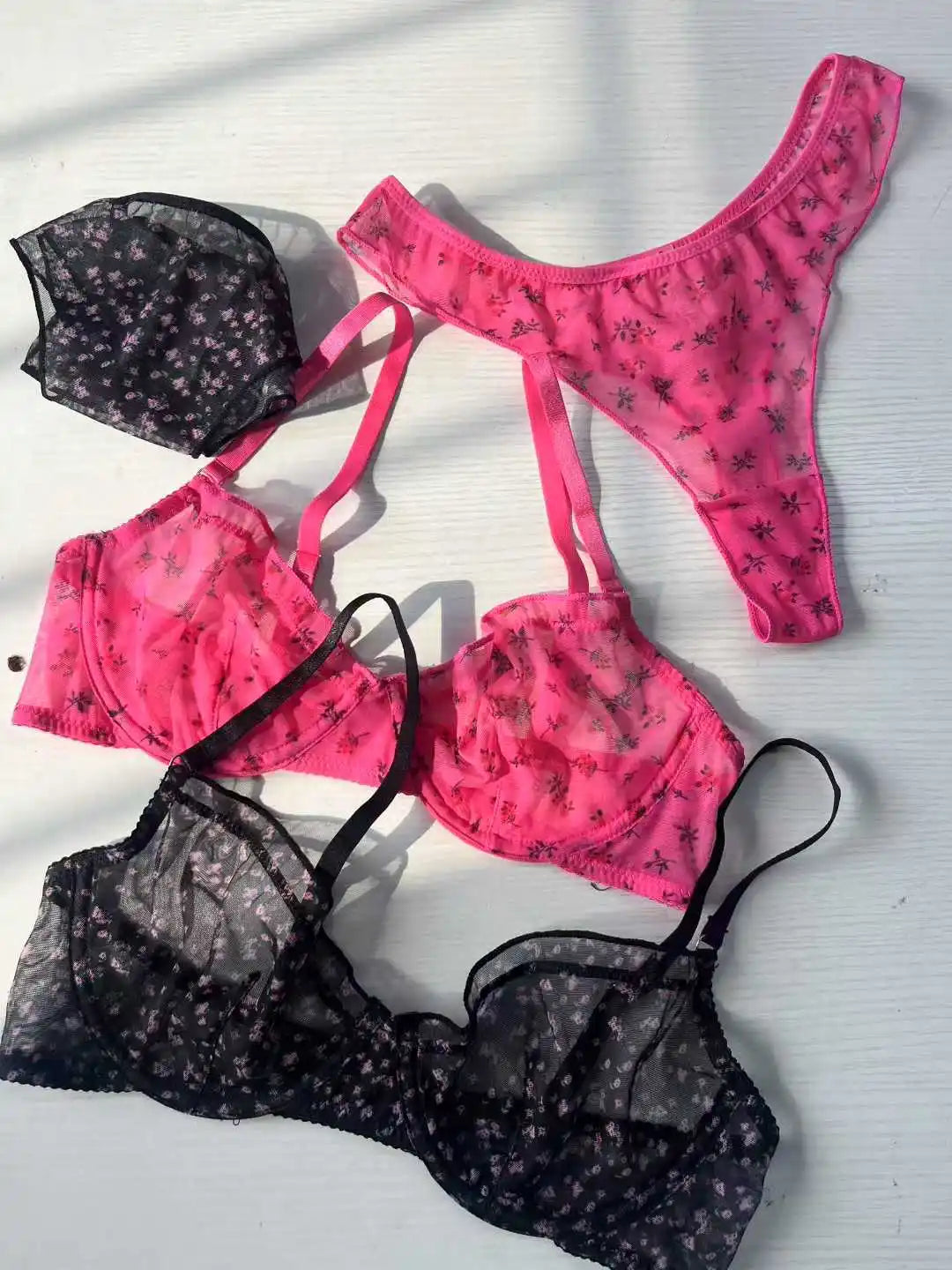Lace Mesh Floral Bra Set