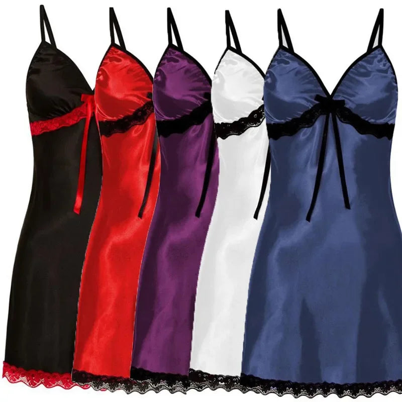 Lace Silk Satin Sleepwear Women Sexy Lingerie Night Dress