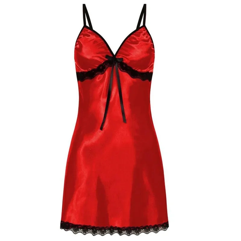Lace Silk Satin Sleepwear Women Sexy Lingerie Night Dress