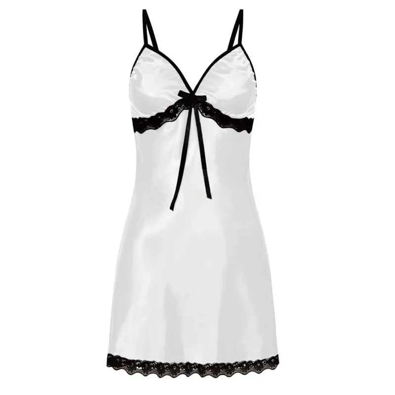 Lace Silk Satin Sleepwear Women Sexy Lingerie Night Dress