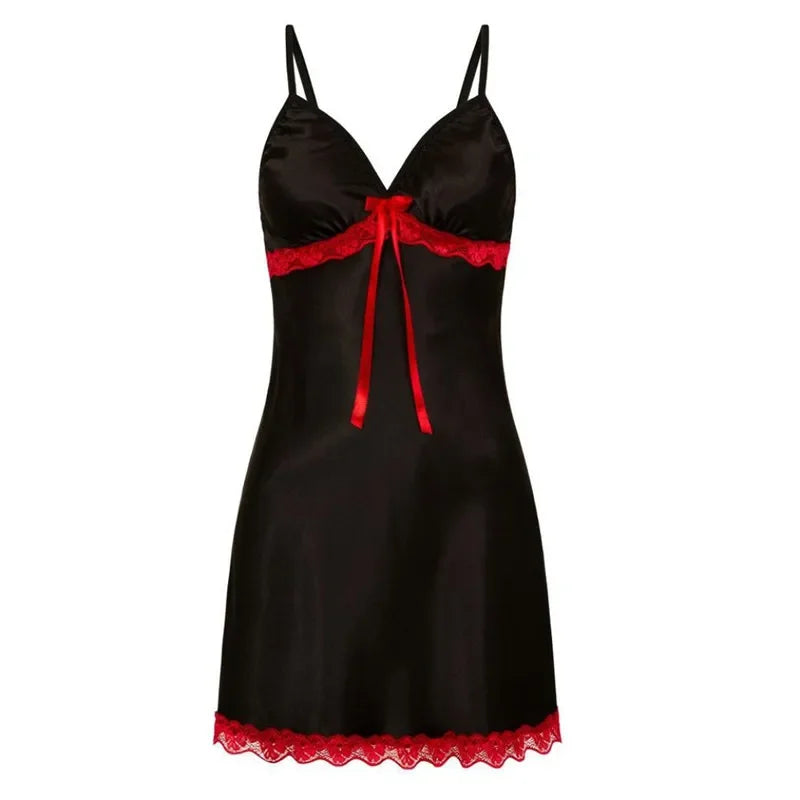 Lace Silk Satin Sleepwear Women Sexy Lingerie Night Dress