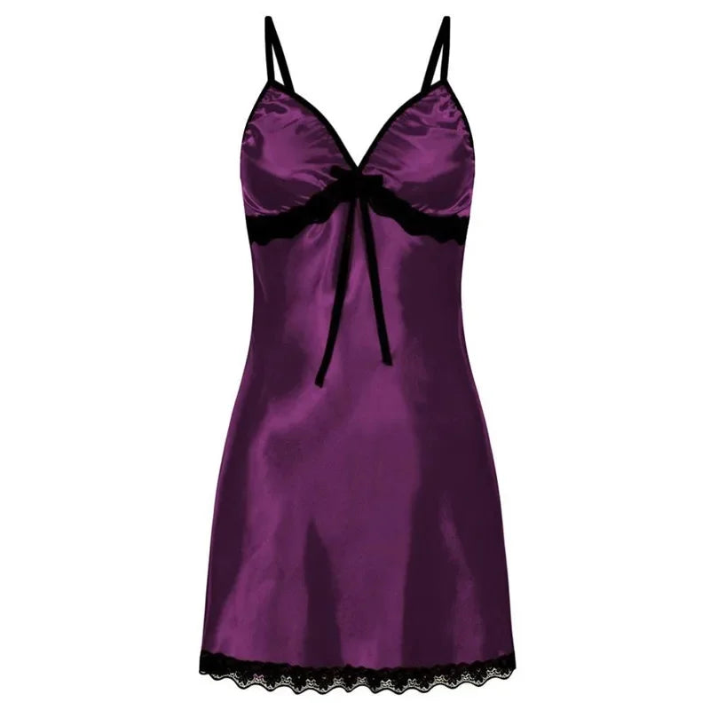 Lace Silk Satin Sleepwear Women Sexy Lingerie Night Dress
