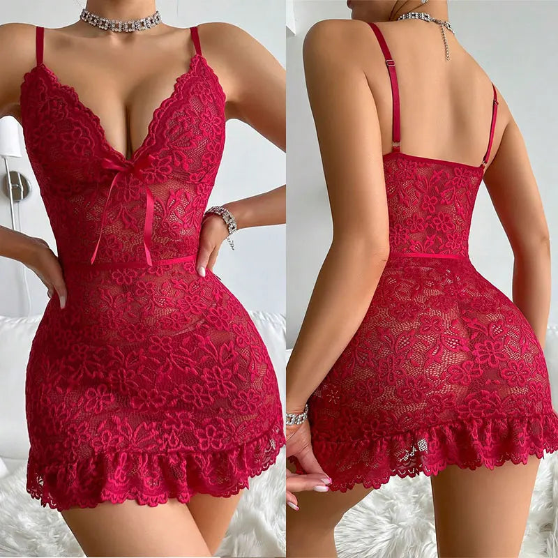 Lace Splicing Perspective Sexy Lingerie Set