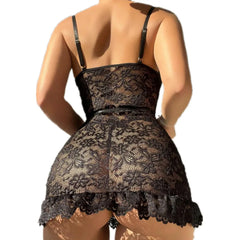 Lace Splicing Perspective Sexy Lingerie Set