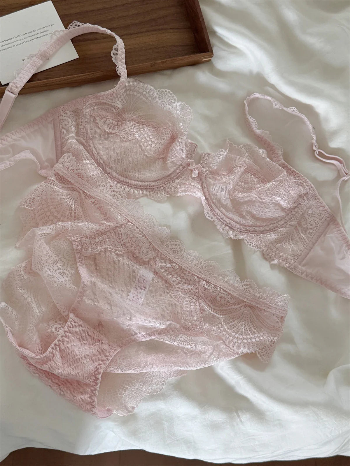 Lace Women's Thin Bra underwire Push Up Lingerie Lift & Gathering Bra Set