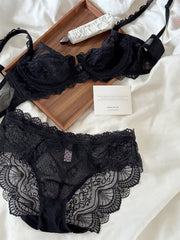 Lace Women's Thin Bra underwire Push Up Lingerie Lift & Gathering Bra Set