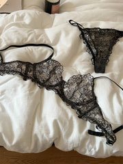 Lace embroidered flowers mesh thin paragraph large breast Underwear