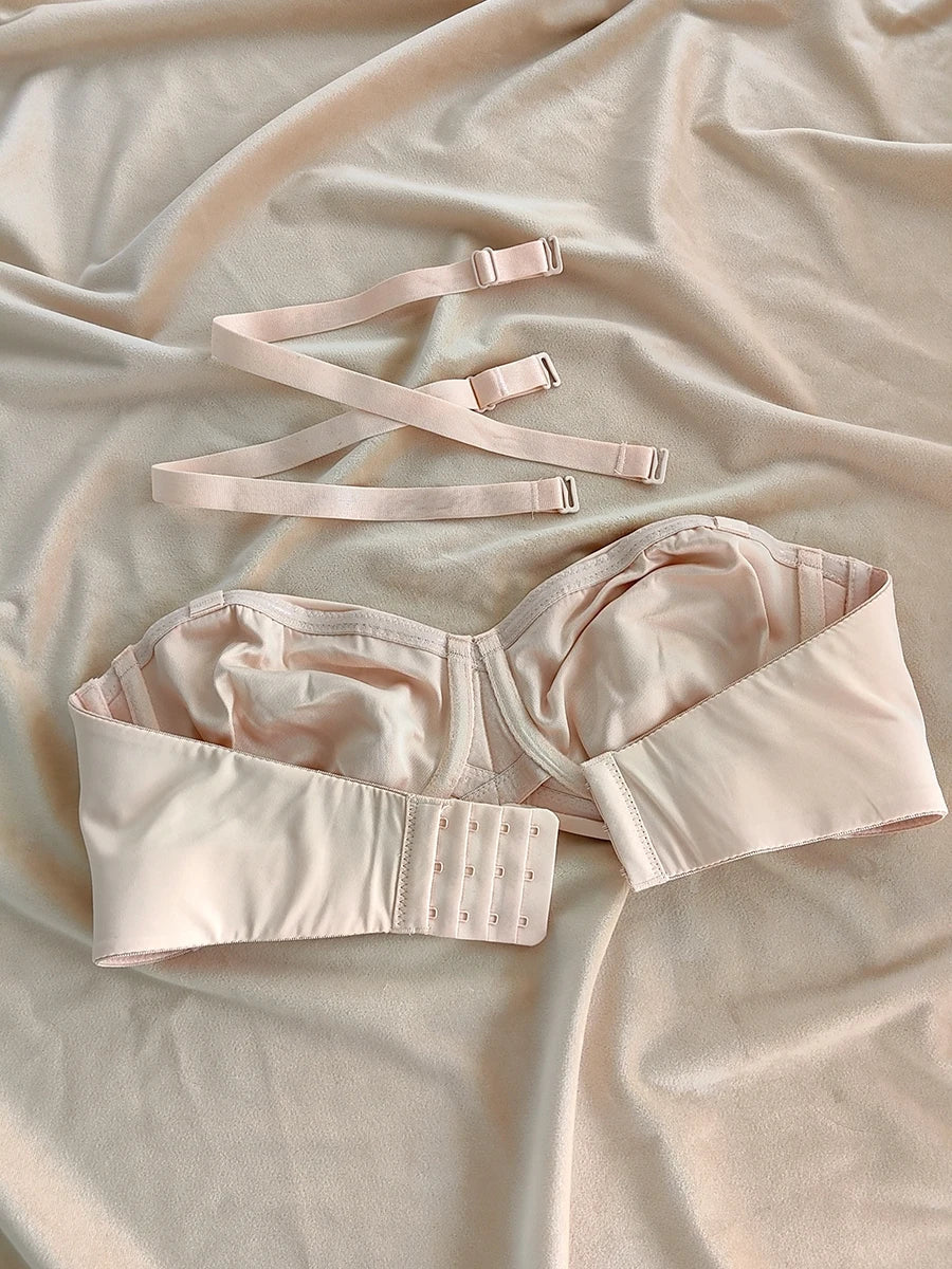 Large lingerie ultra-thin half-cup bra non-slip bustier type large breasts show small Underwear
