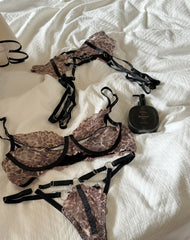Leopard mesh lingerie sexy thin section upholstery gathered bra Set