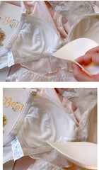 Lingerie fairy girl wearing ribbon ruffle thin bralette lace without steel ring white princess Underwear