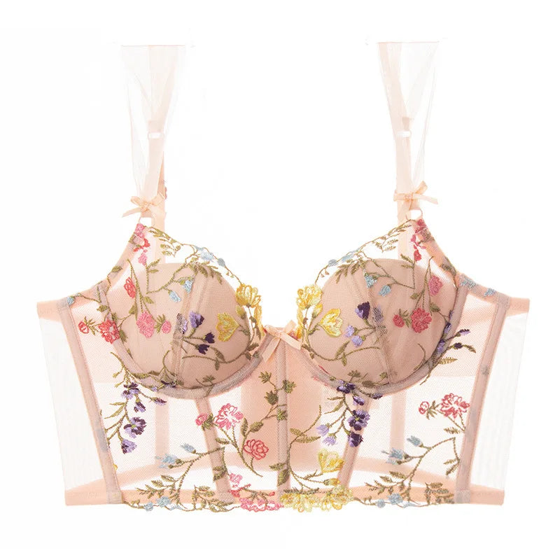 Luxurious and noble bralette lace edge soft steel ring lingerie sexy vest-style corSet