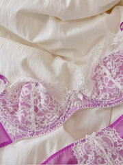 Magenta French Court Lace Elegant Push-Up & Minimizer Bra Set