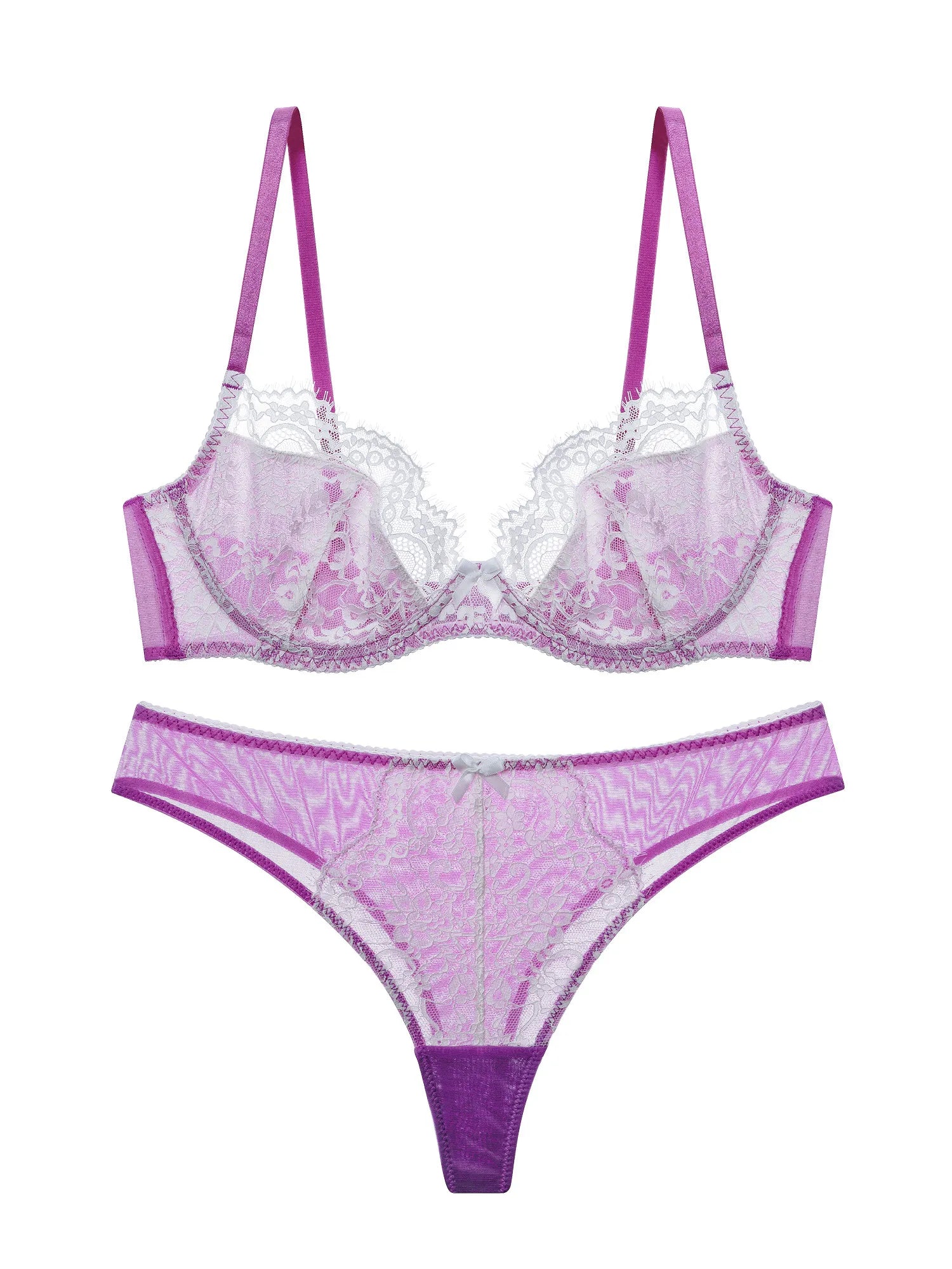 Magenta French Court Lace Elegant Push-Up & Minimizer Bra Set