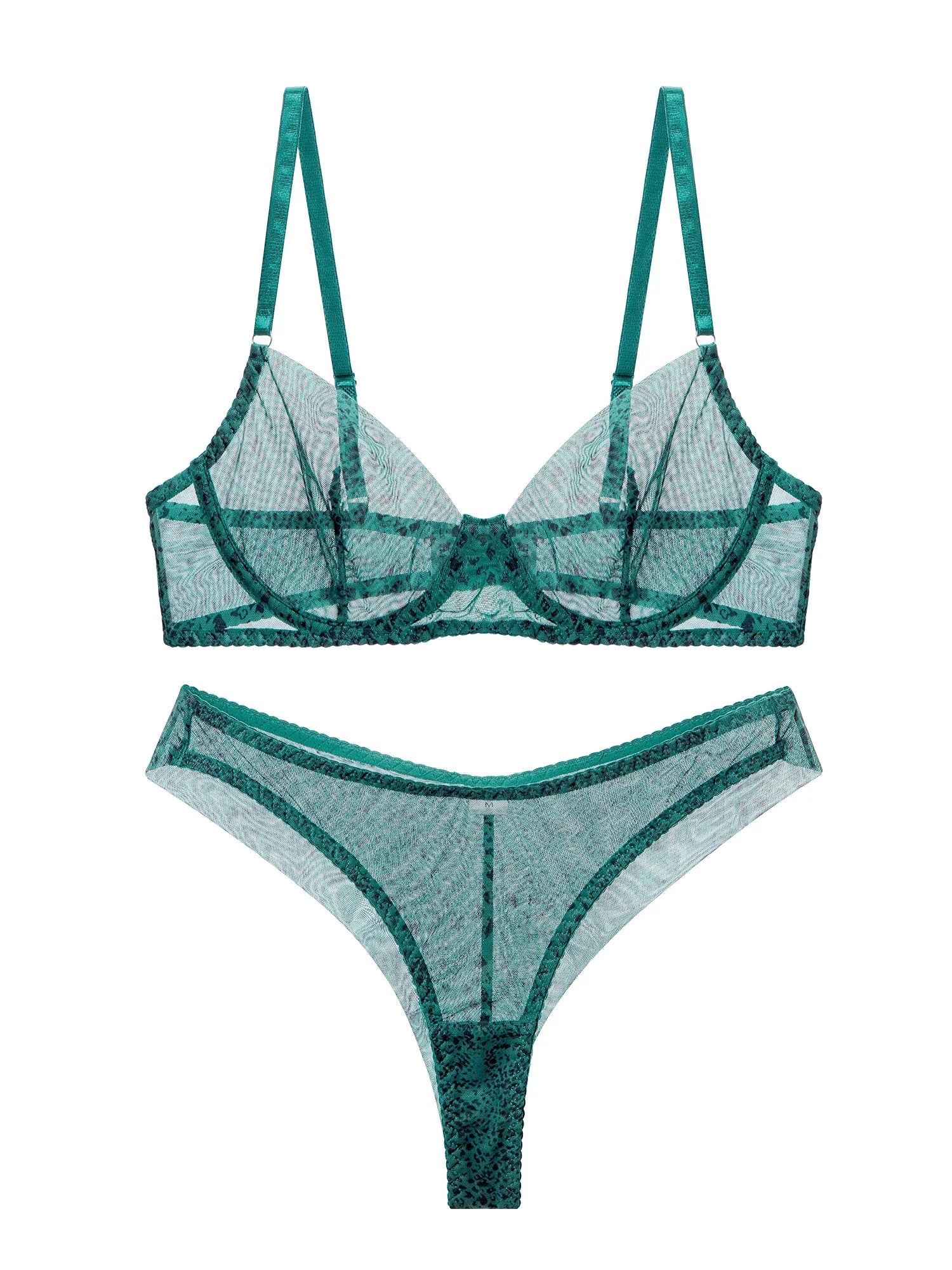 Mermaid Green Leopard Print Thin Lingerie Sexy Lace Bra Romantic Women Push up Large Size Underwear