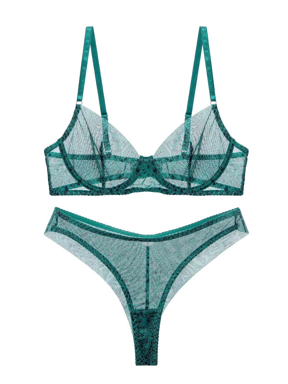 Mermaid Green Leopard Print Thin Lingerie Sexy Lace Bra Romantic Women Push up Large Size Underwear