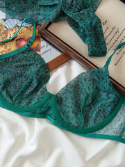 Mermaid Green Leopard Print Thin Lingerie Sexy Lace Bra Romantic Women Push up Large Size Underwear