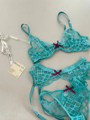 Mermaid blue three-piece lingerie Set