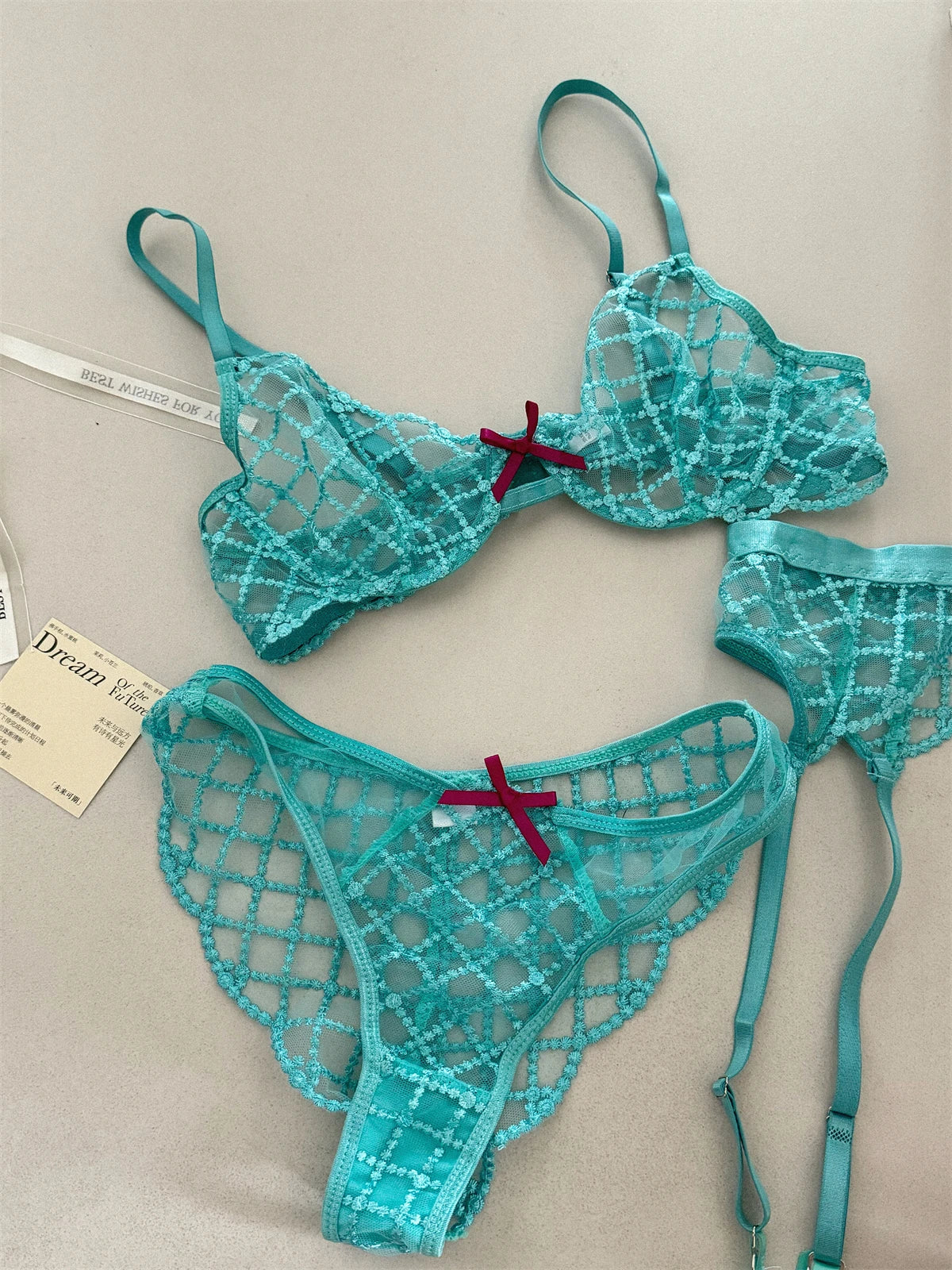 Mermaid blue three-piece lingerie Set