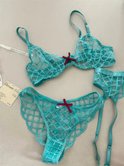 Mermaid blue three-piece lingerie Set