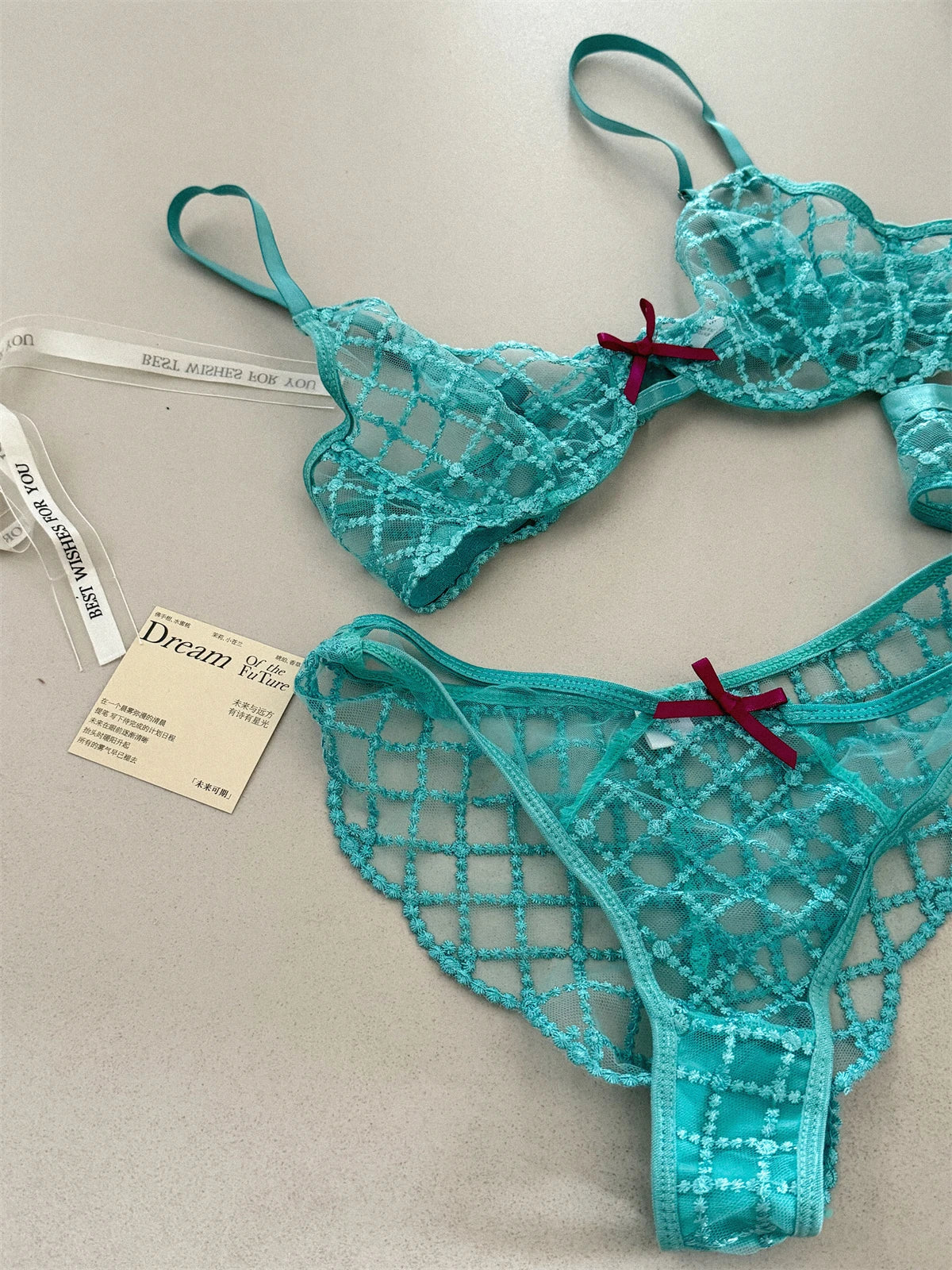 Mermaid blue three-piece lingerie Set