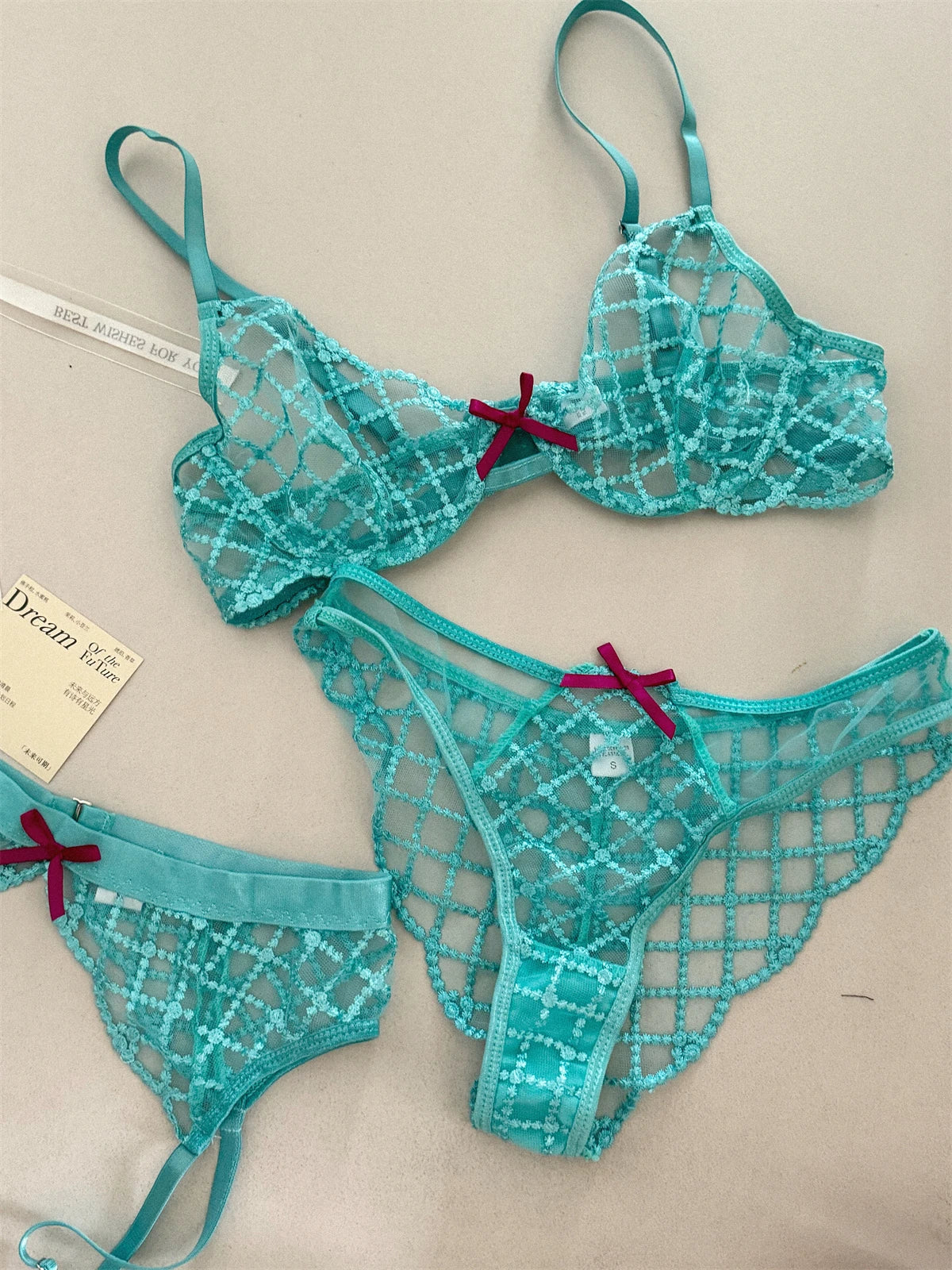 Mermaid blue three-piece lingerie Set