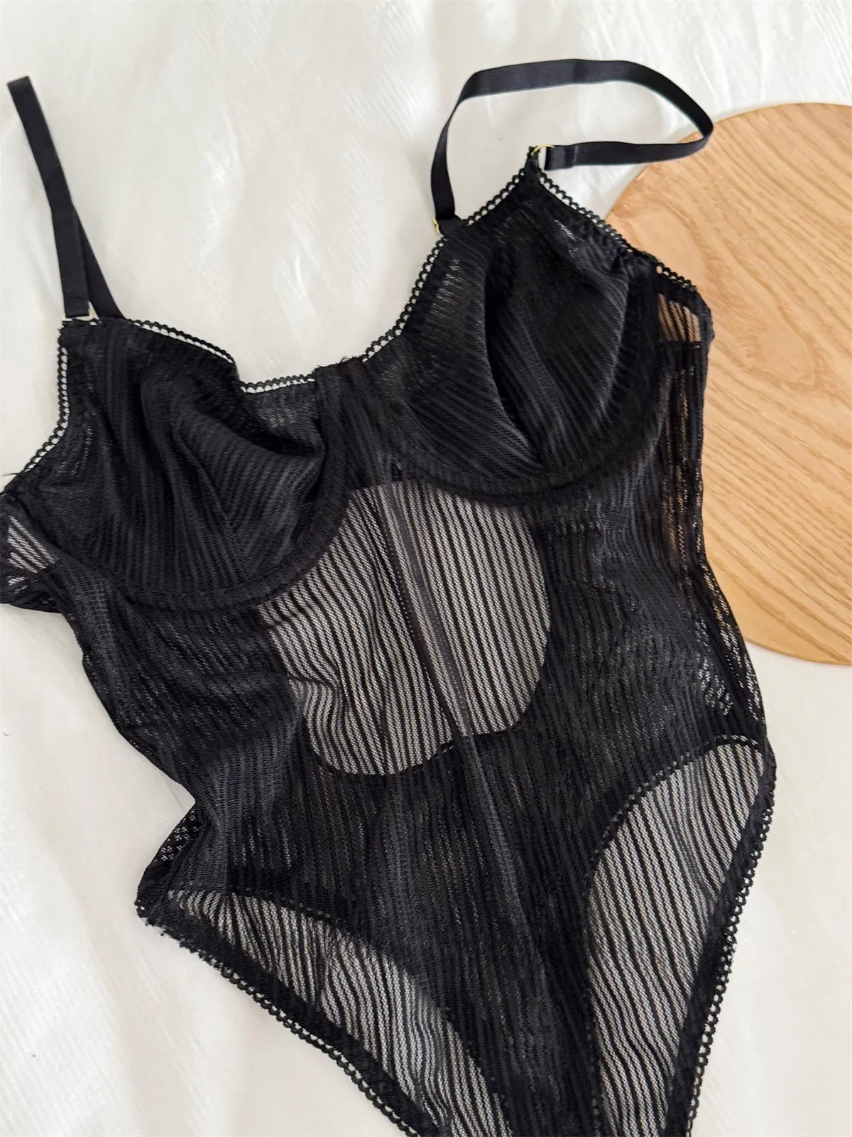 Mesh one-piece halter neck bodysuit women sexy black lace lingerie breathable thin Underwear