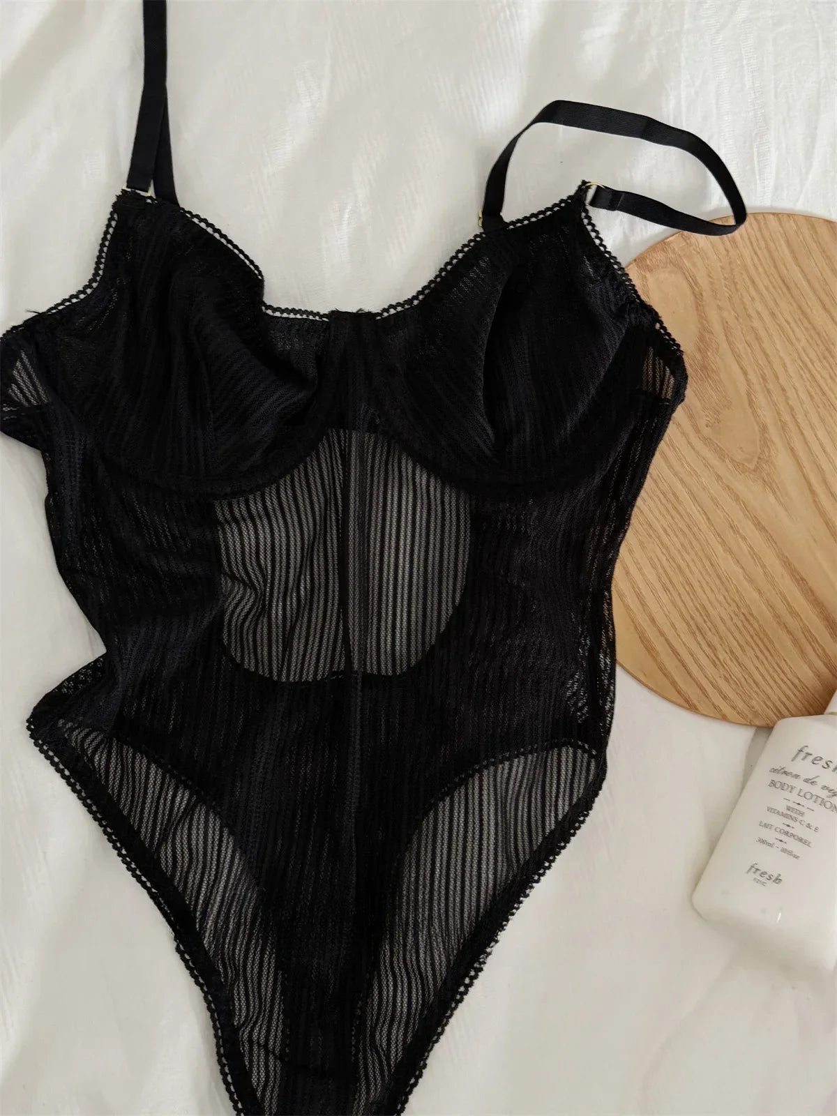 Mesh one-piece halter neck bodysuit women sexy black lace lingerie breathable thin Underwear