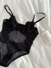 Mesh one-piece halter neck bodysuit women sexy black lace lingerie breathable thin Underwear