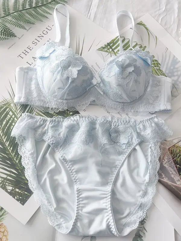 Japanese-style floral soft-cup underwired lingerie set