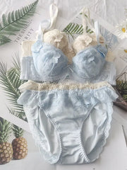 Japanese-style floral soft-cup underwired lingerie set