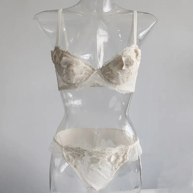 Japanese-style floral soft-cup underwired lingerie set