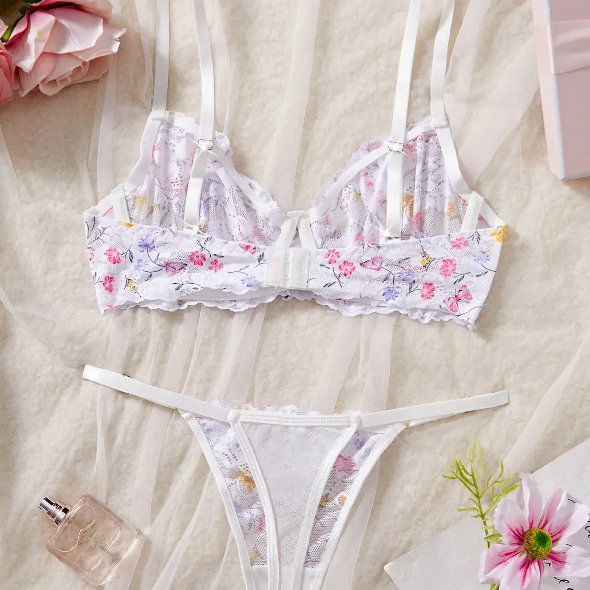 sexy lingerie female lace floral playful bra with briefssuit cute pure desire see-through thong erotic Underwear