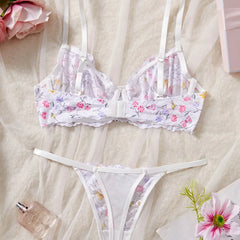 sexy lingerie female lace floral playful bra with briefssuit cute pure desire see-through thong erotic Underwear