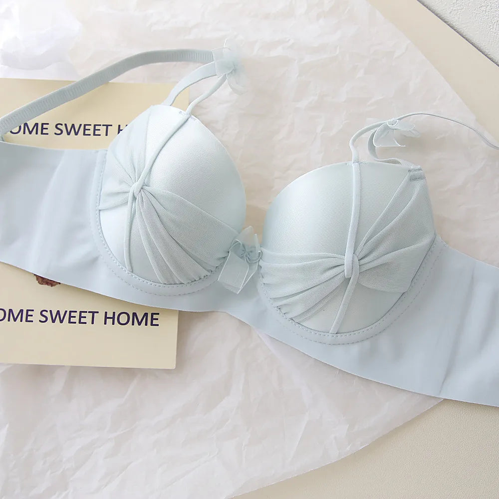 Niche Sweet Style Knotted Bow Teen Bra Set