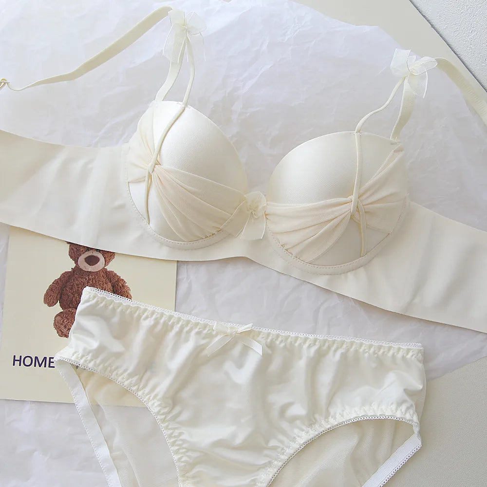 Niche Sweet Style Knotted Bow Teen Bra Set